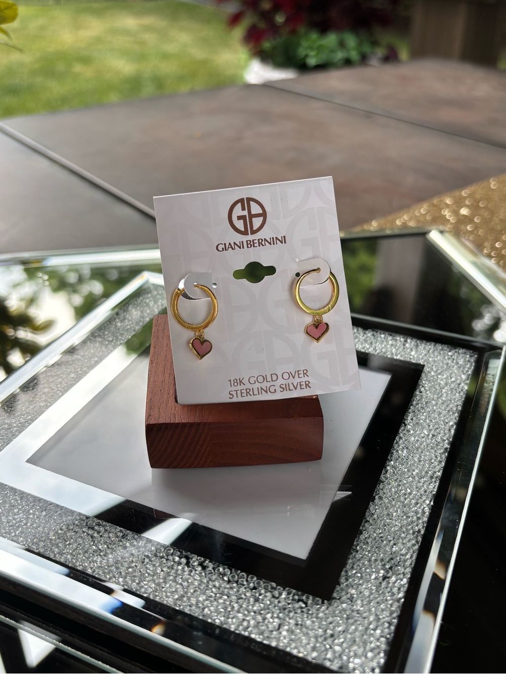 Giani Bernini Gold Hoop Earrings with Pink Heart Charms - Picture 3 of 6